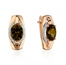 Серьги с раухтопазом и  фианитом из красного золота 585 пробы