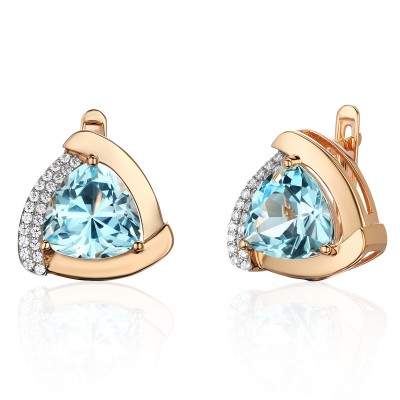 Серьги с топазом и  фианитом из красного золота 585 пробы фото