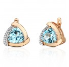 Серьги с топазом и  фианитом из красного золота 585 пробы