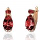 Серьги с гранатом и  фианитом из красного золота 585 пробы