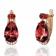 Серьги с гранатом и  фианитом из красного золота 585 пробы фото