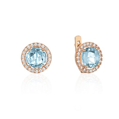 Серьги с топазом и  фианитом из красного золота 585 пробы фото