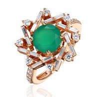 Кольцо с агатом и  фианитом из красного золота 585 пробы фото