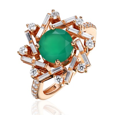 Кольцо с агатом и  фианитом из красного золота 585 пробы фото