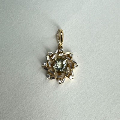 Подвеска с празиолитом и  фианитом из красного золота 585 пробы фото