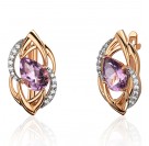Серьги с аметистом и  фианитом из красного золота 585 пробы