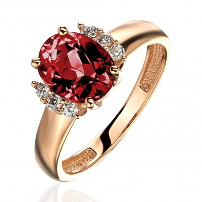 Кольцо с гранатом и  фианитом из красного золота 585 пробы фото