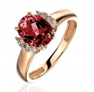 Кольцо с гранатом и  фианитом из красного золота 585 пробы