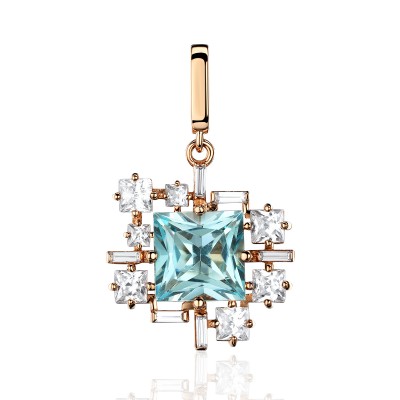 Подвеска с топазом и  фианитом из красного золота 585 пробы фото