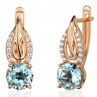 Серьги с топазом и  фианитом из красного золота 585 пробы фото