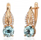 Серьги с топазом и  фианитом из красного золота 585 пробы