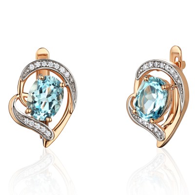 Серьги с топазом и  фианитом из красного золота 585 пробы фото