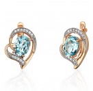 Серьги с топазом и  фианитом из красного золота 585 пробы
