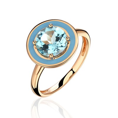 Кольцо с топазом и эмалью из красного золота 585 пробы фото