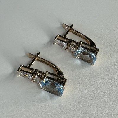 Серьги с топазом и  фианитом из красного золота 585 пробы фото