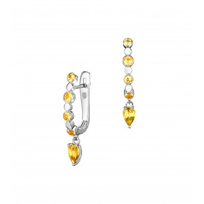 Серьги с цитрином и сапфиром из белого золота 585 пробы фото