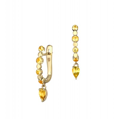 Серьги с цитрином и сапфиром из желтого золота 585 пробы фото