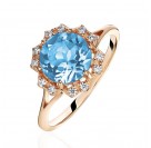 Кольцо с топазом и  фианитом из красного золота 585 пробы