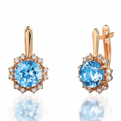 Серьги с топазом и  фианитом из красного золота 585 пробы фото