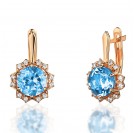 Серьги с топазом и  фианитом из красного золота 585 пробы