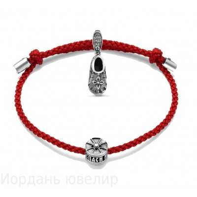 Браслет Чудо Спиридона "Спаси и Сохрани" с фианитами из текстиля и серебра 925 пробы фото