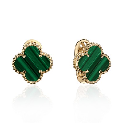 Серьги с малахитом из желтого золота 585 пробы фото
