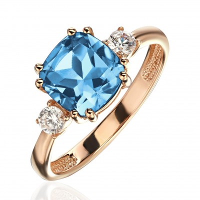 Кольцо с топазом и  фианитом из красного золота 585 пробы фото