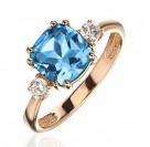 Кольцо с топазом и  фианитом из красного золота 585 пробы