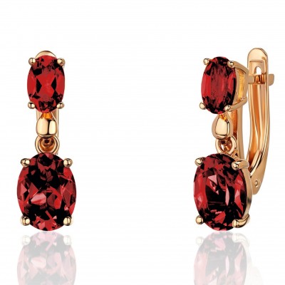 Серьги с гранатом из красного золота 585 пробы фото