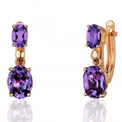 Серьги с аметистом из красного золота 585 пробы фото