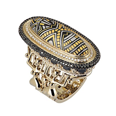 Кольцо с бриллиантом из комбинированного золота 750 пробы фото