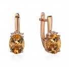 Серьги с раухтопазом и  фианитом из красного золота 585 пробы