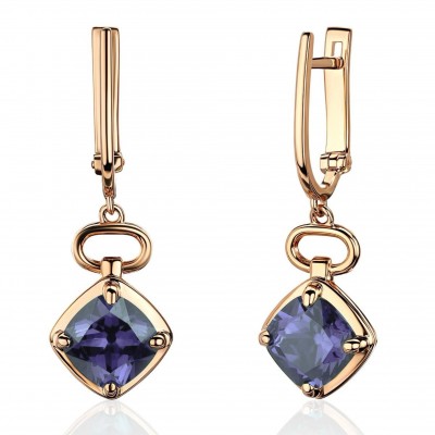 Серьги с аметистом из красного золота 585 пробы фото