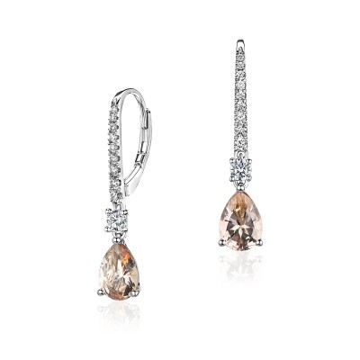 Серьги с топазом и бриллиантом из белого золота 585 пробы фото