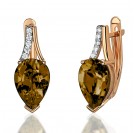 Серьги с раухтопазом и  фианитом из красного золота 585 пробы