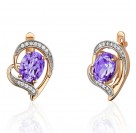 Серьги с аметистом и  фианитом из красного золота 585 пробы