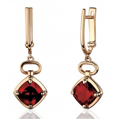 Серьги с гранатом из красного золота 585 пробы фото