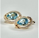 Серьги с топазом и  фианитом из красного золота 585 пробы