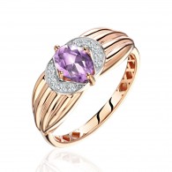 Кольцо с аметистом и  фианитом из красного золота 585 пробы фото