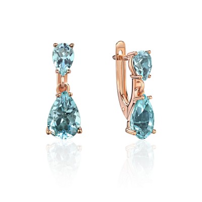 Серьги с топазом из красного золота 585 пробы фото
