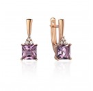 Серьги с аметистом и  фианитом из красного золота 585 пробы