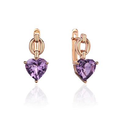 Серьги с аметистом из красного золота 585 пробы фото
