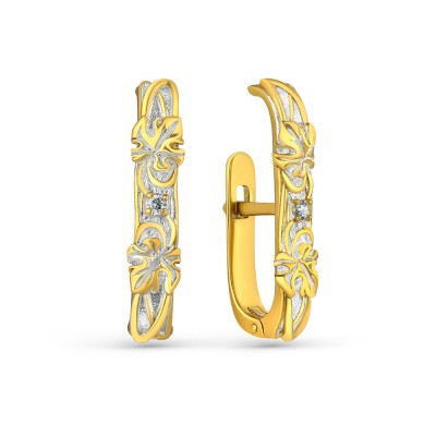 Серьги Виноградная лоза с фианитами из серебра 925 пробы с позолотой 999 фото