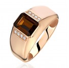 Кольцо с раухтопазом и  фианитом из красного золота 585 пробы