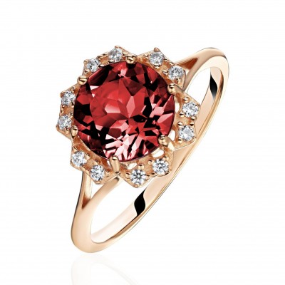 Кольцо с гранатом и  фианитом из красного золота 585 пробы фото