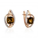 Серьги с раухтопазом и  фианитом из красного золота 585 пробы
