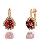 Серьги с гранатом и  фианитом из красного золота 585 пробы
