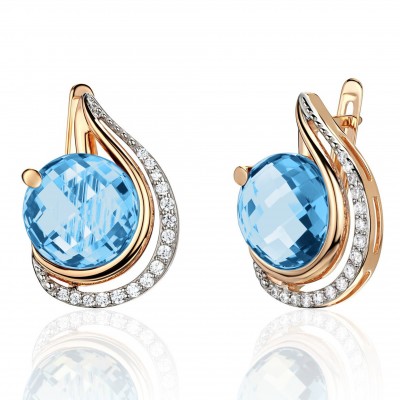 Серьги с топазом и  фианитом из красного золота 585 пробы фото