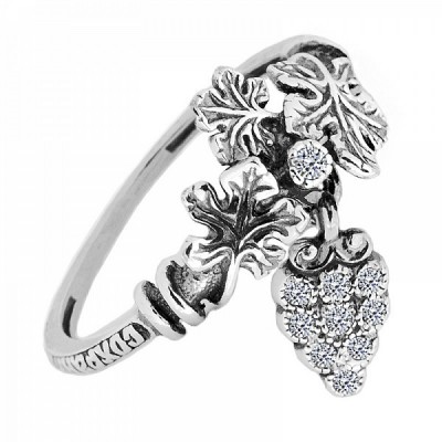 Кольцо "Господи, спаси и сохрани" с фианитами из серебра 925 пробы с фото