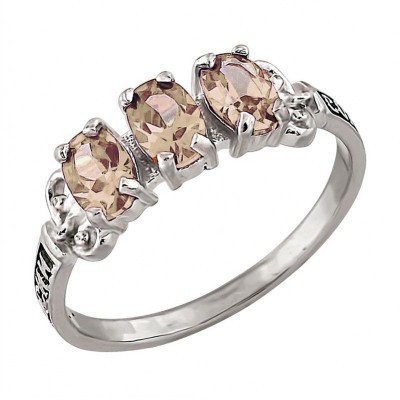 Кольцо "Господи, спаси и сохрани" с фианитами из серебра 925 пробы с фото